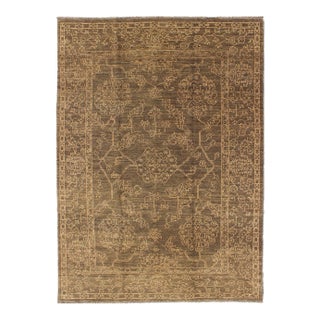 Fine Transitional Rug With Stylized Geometric Motifs in Brown and Light Tan For Sale