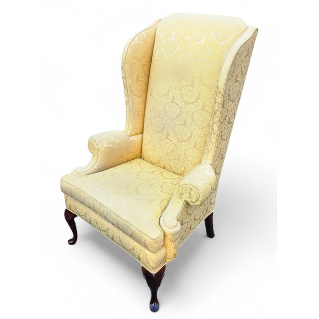 Queen Anne Vintage Queen Anne High Wingback Armchair For Sale - Image 3 of 14