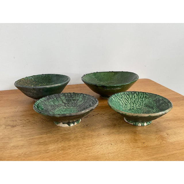 Green Medium Vintage Moroccan Tamegrout "Zlafa" Glazed Terra Cotta Bowl For Sale - Image 8 of 8