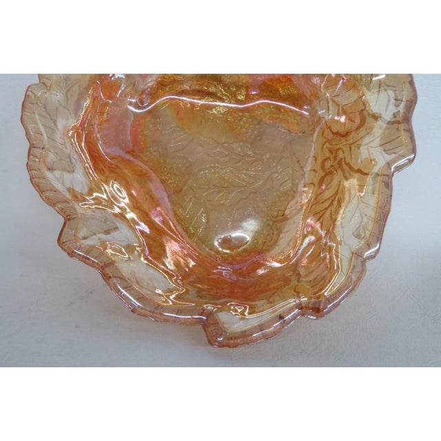 Indiana Glass Bowl Embossed Leaf and Loganberry Marigold Carnival Glass 5031b For Sale - Image 13 of 16