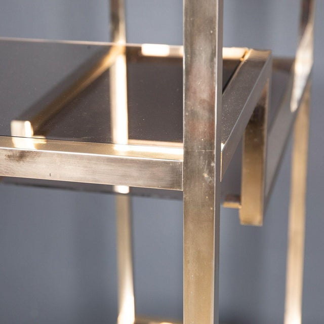 Metal 20th Century Italian Brass & Smokey Glass Etagere Shelves, 1970s For Sale - Image 7 of 14