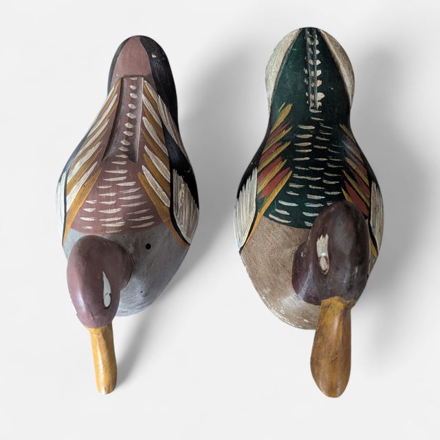 Wood Antique Handmade Wooden Duck Decoys Made in Spain - A Pair For Sale - Image 7 of 18