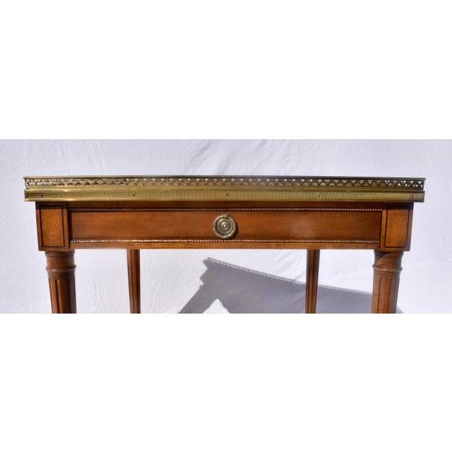 Chestnut Vintage Baker Furniture French Louis XVI Style Walnut Accent Table Brass Gallery For Sale - Image 8 of 10