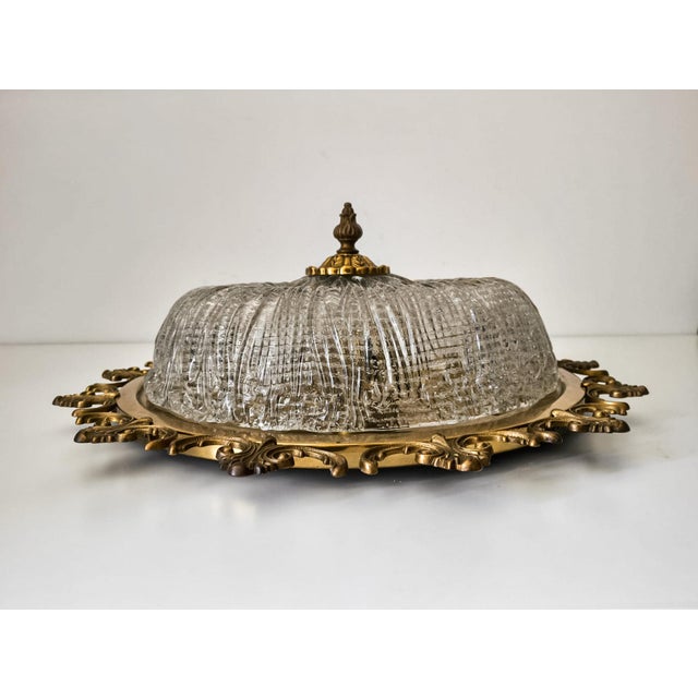 Mid-Century Modern Ornate Textured Glass Flush Mount, 1960s For Sale - Image 13 of 18