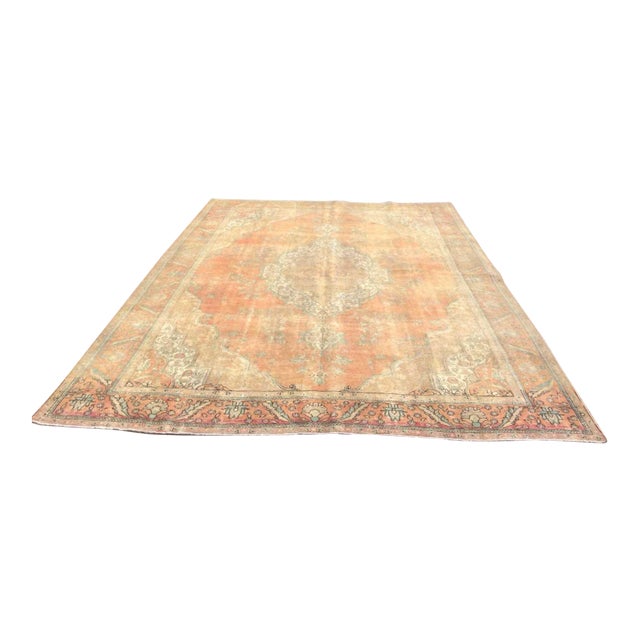Oversized Vintage Hand Knotted Turkish Area Rug - 119" X 154" For Sale