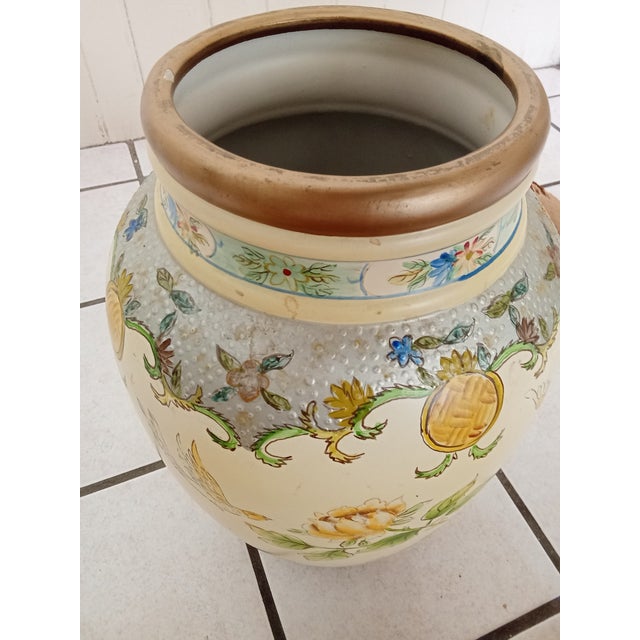 Antique Toyo Satsuma Textured Hand Painted Elegant Flying Birds Vase 13 Inches For Sale In Boston - Image 6 of 9
