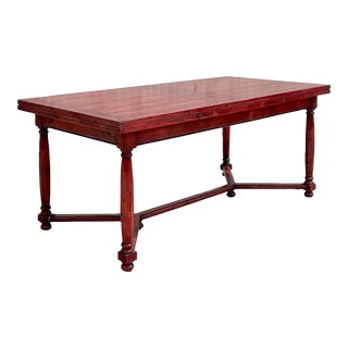 Vintage Boho Moroccan Red Reclaimed Wood Extendable Farm Table For Sale