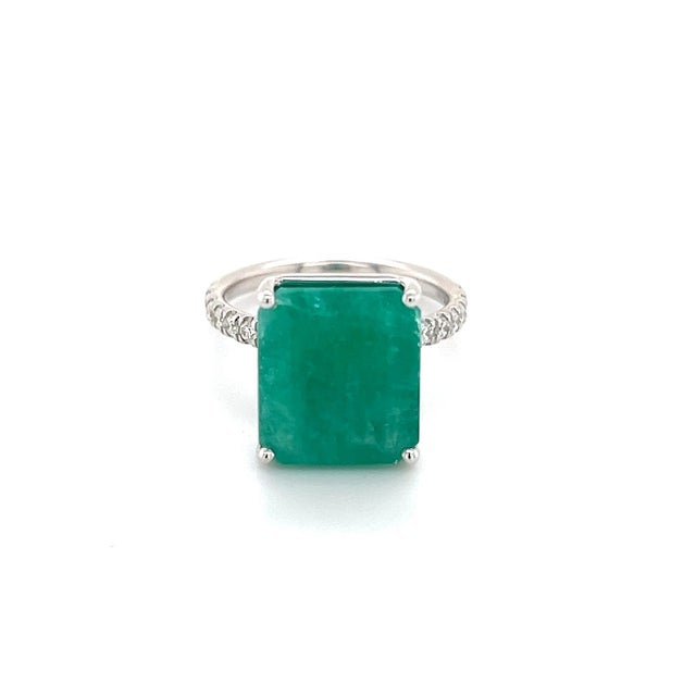 Green Natural Emerald Diamond Ring Size 6.5 14k White Gold 8.27 TCW Certified For Sale - Image 8 of 12