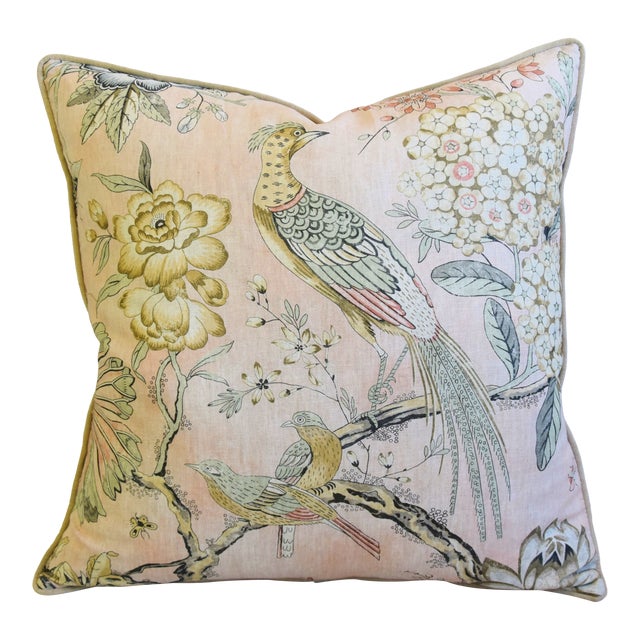 Blush Pink Ann French Thibaut Floral & Pheasant Linen Feather/Down