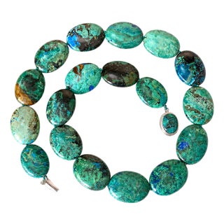 Vintage Arizona Chrysocolla Statement Necklace Believed to Be Native American, Sterling Silver Clasp, Southwestern Jewelry For Sale