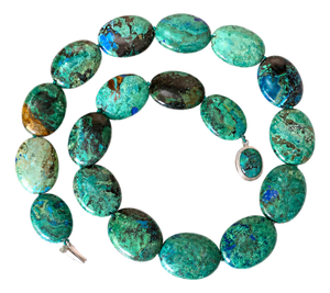 Vintage Arizona Chrysocolla Statement Necklace Believed to Be Native American, Sterling Silver Clasp, Southwestern Jewelry