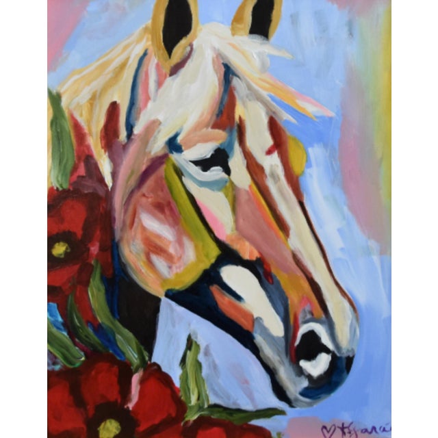 Abstract Bold Impressionist Expressionist Horse Painting Including the Antiqued Gold Frame For Sale - Image 3 of 5
