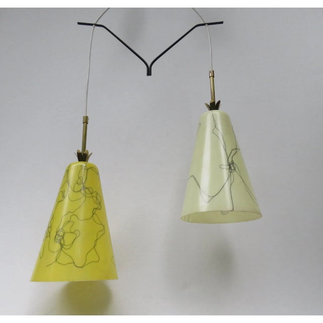 Mid-Century Modern Yellow & Beige Fiberglass Shades Pendant, 1950s For Sale - Image 3 of 14
