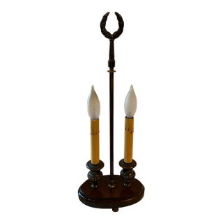 Vintage Empire-Style Double Candlestick Bouillotte Lamp With Walnut Base For Sale