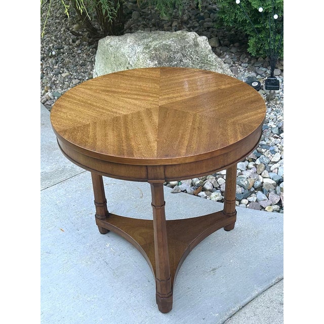 Vintage, Drexel Triune, Round Side Table, With Glass Top, Three Legs, Mahogany, 1970’s For Sale In South Bend - Image 6 of 10