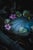 This artwork features a translucent, jelly-like form nestled among dark, textured wood and delicate flowers, creating a...
