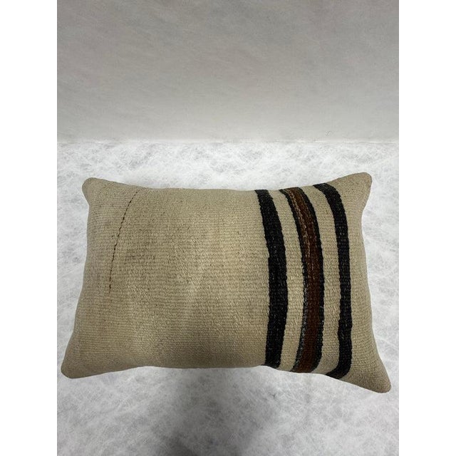 Turkish Hemp Pillow Cushion Natural Beige Black Pillow Cushion Cover 16" x 24" For Sale - Image 4 of 4