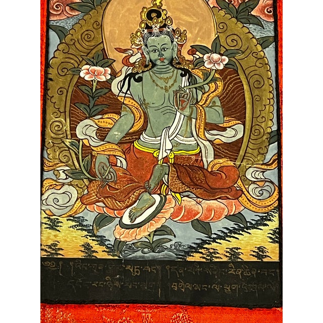 Green Antique Tibetan Green Tara Thangka, Qing Dynasty (18th–19th Century) For Sale - Image 8 of 12