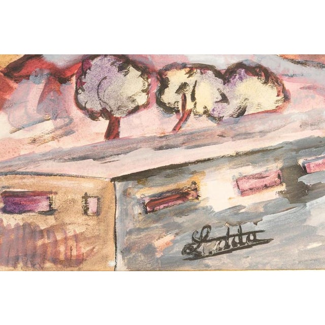 Pierre Ledda, Houses on a Hill, 20th Century, Oil Painting on Cardboard For Sale - Image 6 of 8