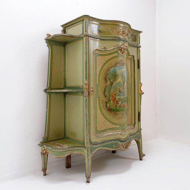Venetian Baroque Curved Cabinet with Pastoral Scene, 1900 For Sale - Image 6 of 16