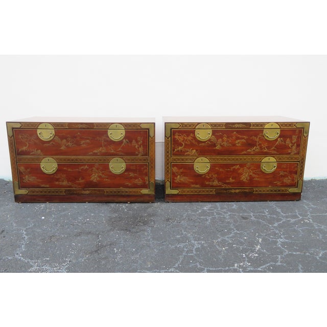 This beautiful Pair of Nightstands is made of wood, veneer, and metal. The Nightstands have Hollywood Regency style and...