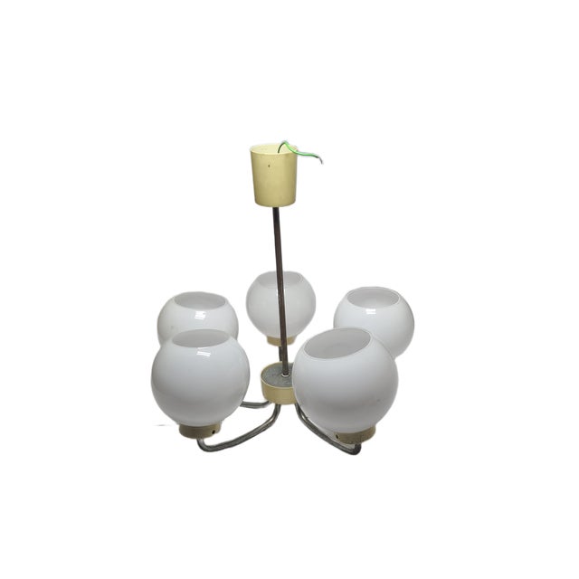 Vintage Pendant Light in Brass and Glass, Poland, 1970s For Sale - Image 3 of 10