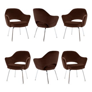 Saarinen Executive Arm Chairs in Espresso Velvet - Set of 6 For Sale