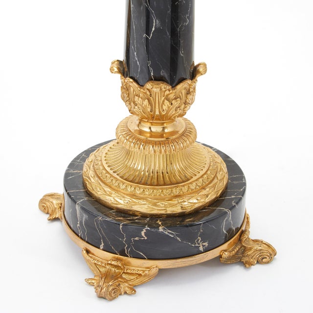 Black Gilt Bronze / Black Marble Seven-Light Candelabra Pair Table Lamp For Sale - Image 8 of 9
