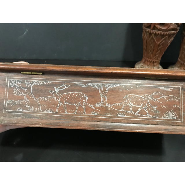 Wood Antique Indian Silver Inlaid Wooden Casket Box and Two Wooden Vases Set - 3 Pieces For Sale - Image 7 of 10