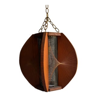 Mid Century Modern Wood and String Hanging Light or Chandelier For Sale