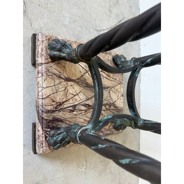 Metal Vintage Neoclassical - Style Brass & Marble Pedestal With Twisted Columns and Claw Feet For Sale - Image 7 of 12