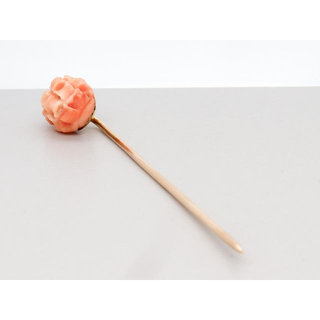 Vintage 10k Gold & Carved Coral Bead Stickpin For Sale - Image 9 of 12