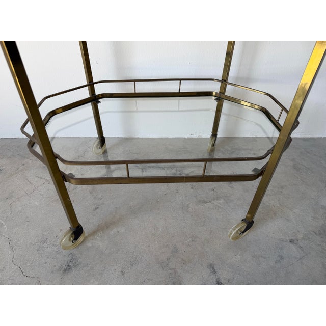 Hollywood Regency Italian Hollywood Regency Two-Tier Brass & Glass Bar Cart For Sale - Image 3 of 12