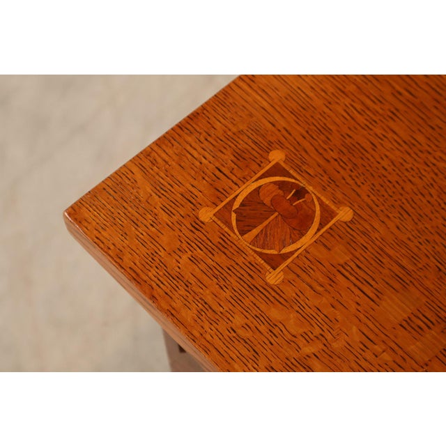 Stickley Mission Collection Harvey Ellis Inlaid Oak Extendable Dining Table For Sale - Image 9 of 18