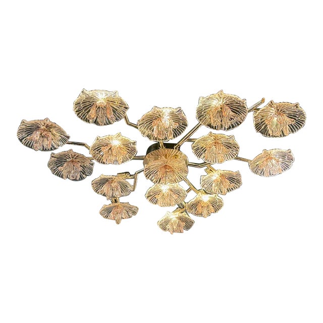 Murano Pink Glass Flower Flushmount For Sale