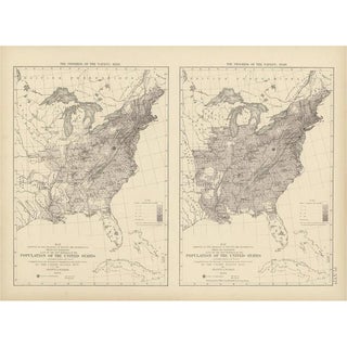 Antique Chart of the US Population by Walker, 1874 For Sale