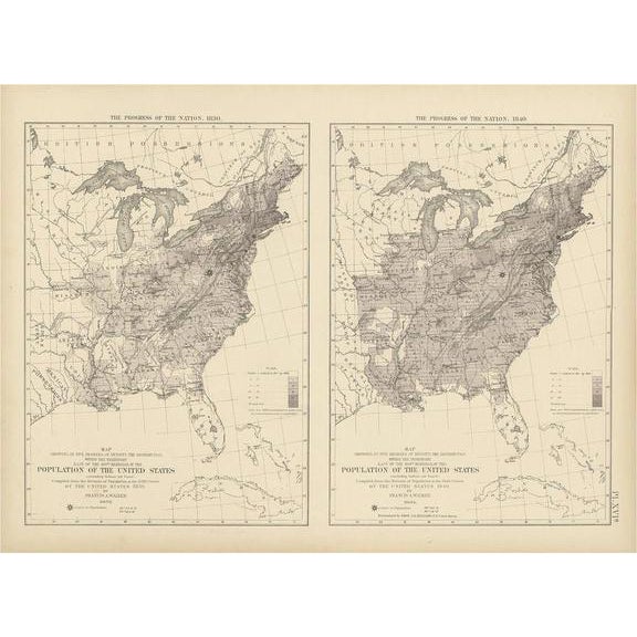 Antique Chart of the US Population by Walker, 1874 For Sale