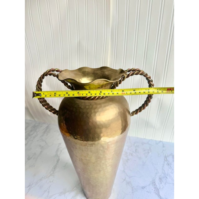 Metal Vintage Hammered Brass Vase With Twisted Copper Handles | Elegant Decorative Accent For Sale - Image 7 of 8