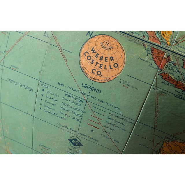 Robin's Egg Blue Vintage "Peerless 12" Globe on Figural Japanned Copper Aviation Base by Weber Costello For Sale - Image 8 of 11