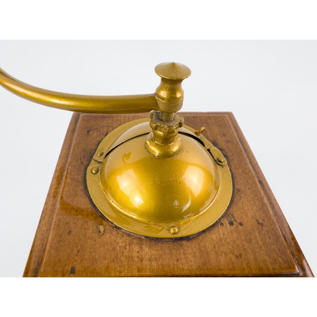 Antique French Peugeot Frères Wooden Coffee Grinder With Gold-Tone Hopper – Early 20th Century For Sale - Image 12 of 16