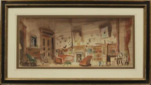 "Theatrical Stage Interior Set" Framed Watercolour Painting