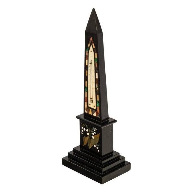 Victorian Antique Pietra Dura Marble Desk Obelisk Thermometer Ashford Blue John Derbyshire Circa 1860 For Sale - Image 3 of 9