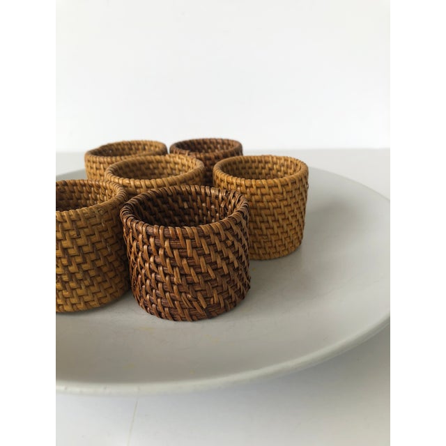 Asian Woven Round Rattan Napkin Holders - Set of 6 For Sale In Tampa - Image 6 of 6