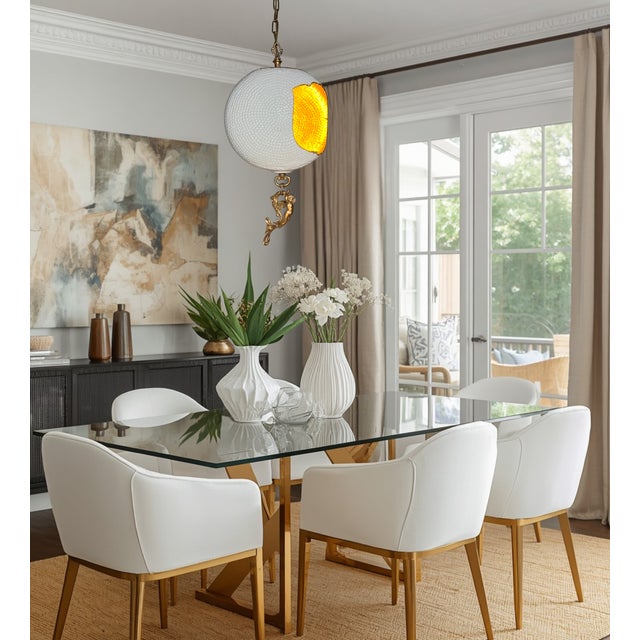 This one‑of‑a‑kind mixed‑media accent pendant light unites two strikingly different aesthetics—Hollywood Regency glamour...