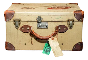 Decorative 1930s Travel Trunk Luggage Suitcase Antique Leather Canvas Travel Home Decor Storage