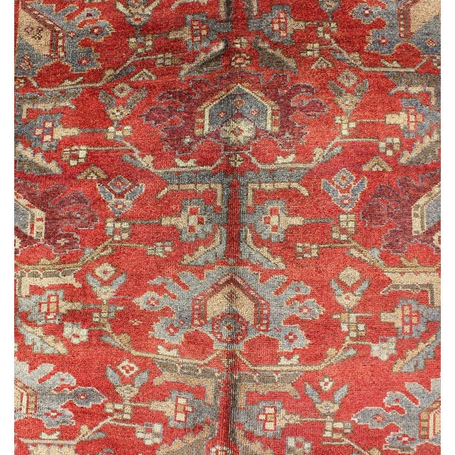 Textile Vintage Turkish Oushak Gallery Runner With Red Field and Blue Accents 4'6 X 10'10 For Sale - Image 7 of 7