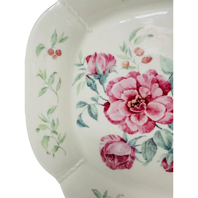 Lenox Lenox Morningside Cottage Round Platter | Ivory Bone China Chop Plate With Gold Trim | Pink Floral, Butterfly & Dragonfly Design For Sale - Image 4 of 9