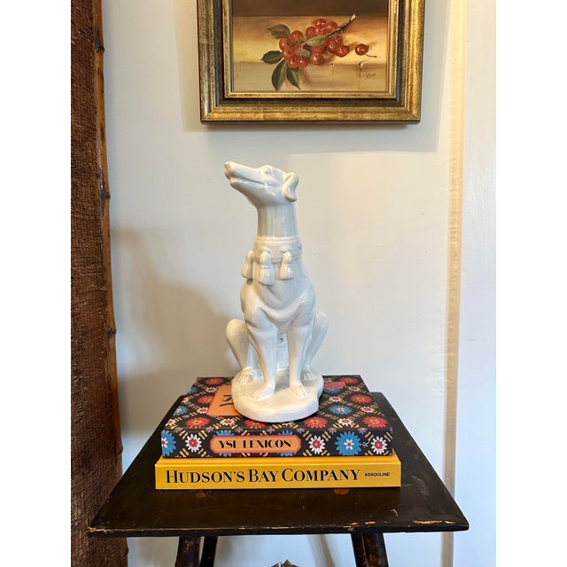 1980s Large Glazed White Greyhound Sculpure For Sale - Image 6 of 6
