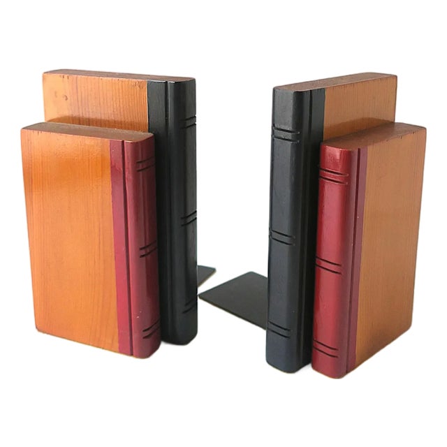 Oak Wood Book Bookends, Pair For Sale