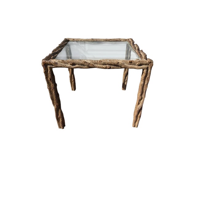 Vintage Carved Faux Bois Mid Century Side Table Hollywood Regency Carved Wood For Sale - Image 9 of 18
